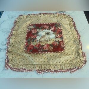 Vintage Original Pug Dog Pillow Double Ruffle Border Zipper XL 35 x 34 EUC